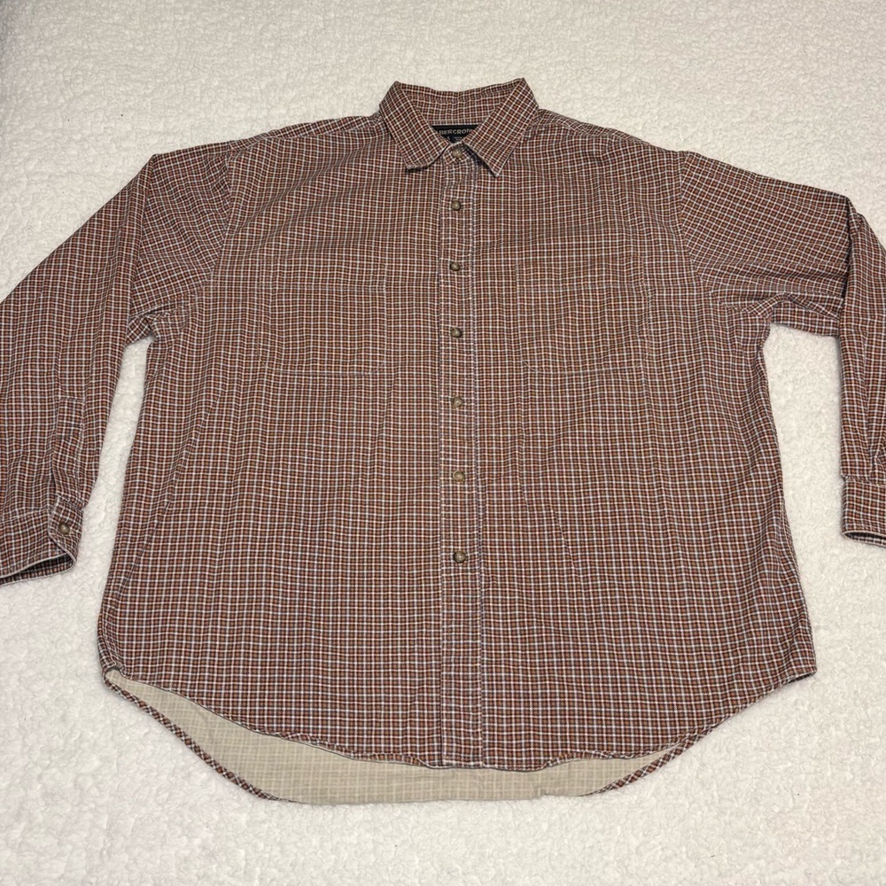 Abercrombie & Fitch Men Brown Plaid Flannel Long Sleeve Button Shirt